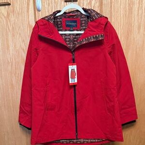 Pendleton Vibrant Red Hooded Rain/Storm Coat with bonus stainless steel tumbler.